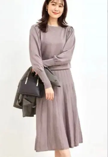 [로페피크닉] 퍼플 플리츠 니트 원피스 긴팔 M