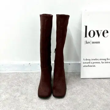 새상품 롱 부츠 24-24.5cm 브라운 스웨이드 느낌 심플 통굽