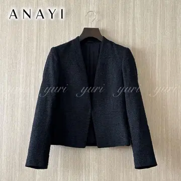 [ 1062 ] 아나이 트위드 노카라 자켓 36 다크 네이비