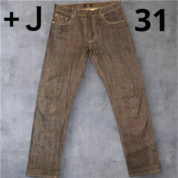 UNIQLO +J 질 샌더 셀비지 데님 31인치 블랙 가죽 패치