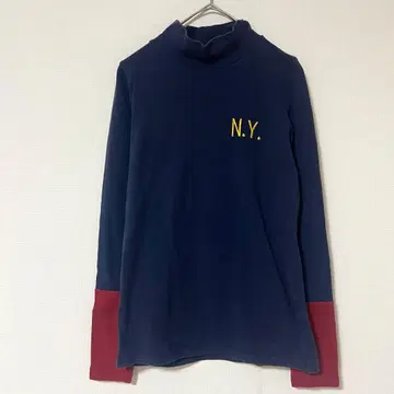 TOMMY 긴팔 티셔츠 자수 코튼 혼방 심플 네이비