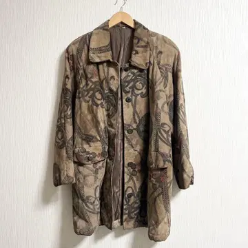 빈티지 돈피 올 패턴 가죽 롱 코트