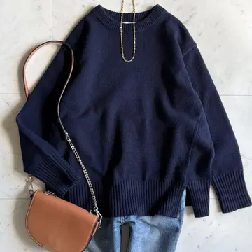 새상품급 노리즈 울 캐시미어 혼방 크루넥 풀오버 니트 네이비