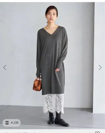 [ IENA ] 레이스 콤비 니트 세트 원피스