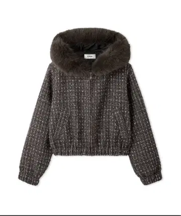 SNIDEL 퍼 트리밍 트위드 블루종 다크 그레이