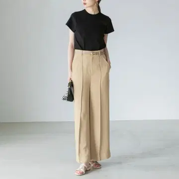 noble 아세테이트 개버딘 배기 와이드 팬츠