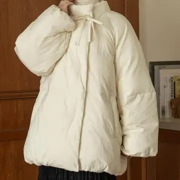 hinari 충전솜 리본 미들 코트 아이보리