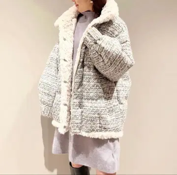 SNIDEL 트위드 다운 MIX 다운 자켓 라메 보아 아우터