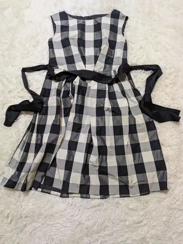블루벨 슬리브리스 미니 원피스 블랙 화이트 체크 42