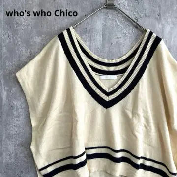 who's who Chico 브이넥 칼리지 니트 베스트 루즈핏