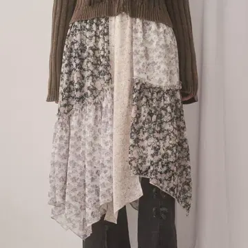 merry jenny floral 불규칙 밑단 미디 스커트 블랙