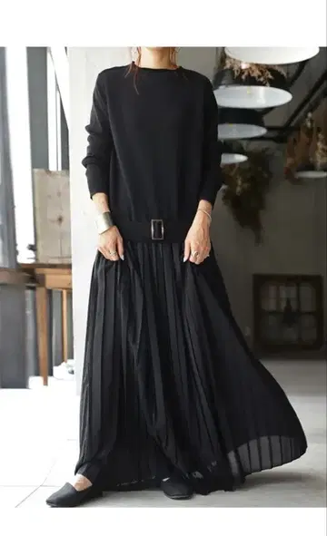 안티카 벨트 포함 플리츠 원피스 free size