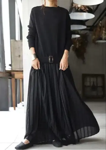 안티카 벨트 포함 플리츠 원피스 free size