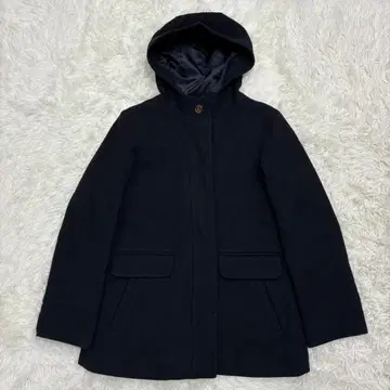 뉴요커 후데트 하프 코트 울 네이비