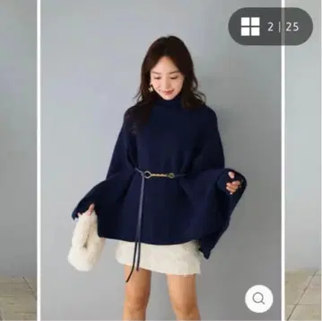 Maison nua 네이비 니트 판초 벨트 포함