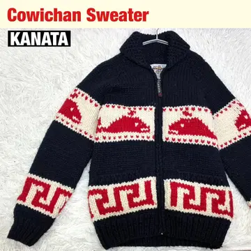 [ KANATA ] 카우친 니트 스웨터 고래 집업 네이비