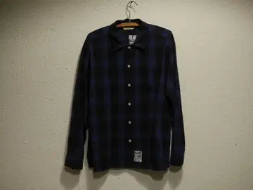 SOFTMACHINE 옴브레 체크 긴팔 셔츠 XL 네이비 체크