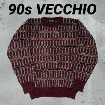 90s VECCHIO 기하학 패턴 니트 스웨터 올 패턴 울 아크릴 M