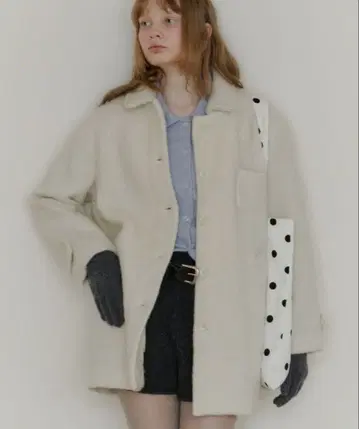 GIUNON 라운드 칼라 울 코트 아이보리