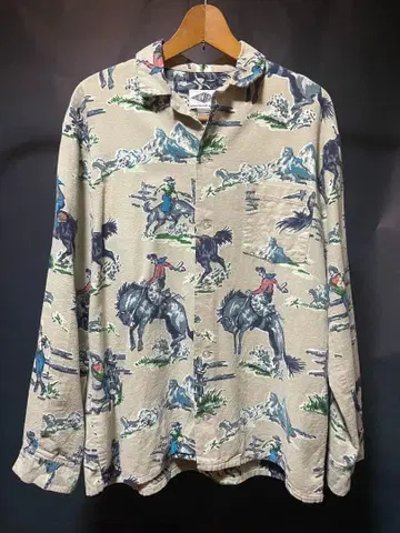 Shady Boxer 말과 카우보이 패턴 긴팔 셔츠