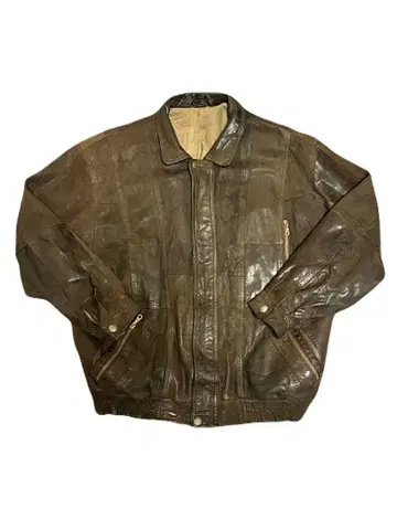 빈티지 가죽 자켓 패치워크 브라운 L 상당 충전솜 다기능 포켓