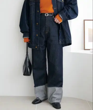 DISCOAT US 코튼 데님 롤업 팬츠 네이비 S 사이즈