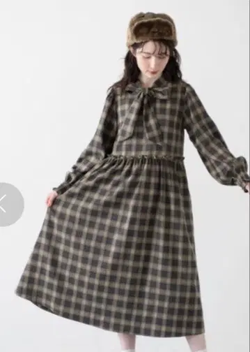 idem 원피스 체크 리본 A라인