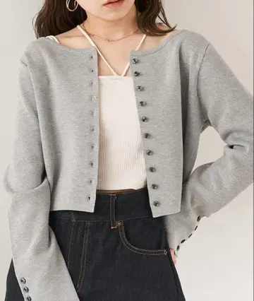 택 포함 새상품 Chico 치코 밀라노 리브 배색 버튼 숏 가디건