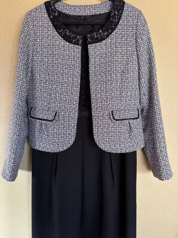 블랙 화이트 트위드 자켓과 드레스 세트