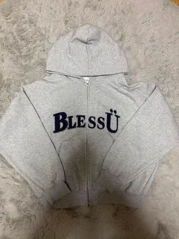 BlessU 그레이 후드 부착 후드티