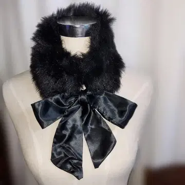블랙 인조 모피 리본 포함 머플러 귀마개 지뢰계