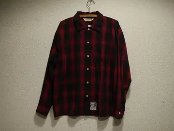 Softmachine 옴브레 체크 긴팔 셔츠 L 소프트 머신 레드
