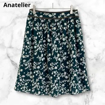 아나텔리어 다크 그린 꽃무늬 플레어 스커트 무릎 기장 M 올 패턴 멋짐