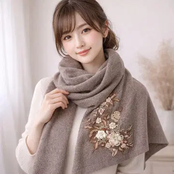 컨디션 최상 트레에세 야크 100% 자수 대형 숄 브라운