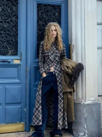 레어 택 포함 새상품 ZARA 체크 무늬 롱 셔츠 원피스