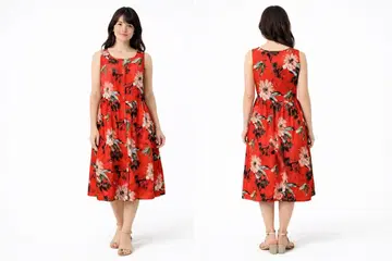 플라워 프린트 슬리브리스 원피스