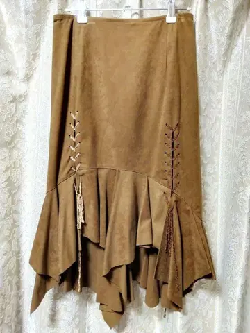 SCOT CLUB 스웨이드풍 불규칙 밑단 스커트 모리걸 헤이세이걸