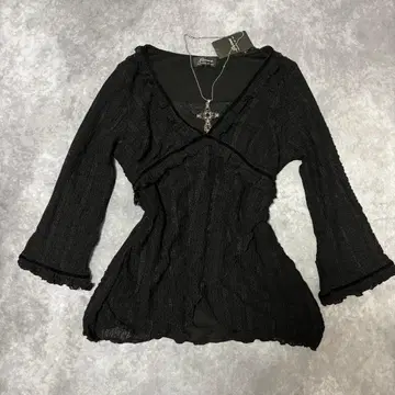 y2k 다크 코어 레이어드 스타일 레이스 티셔츠 벨로아 파이핑 고스