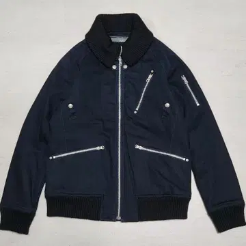 00s archive 하이넥 옷깃 리브 풀 지퍼 자켓 블루종 플라