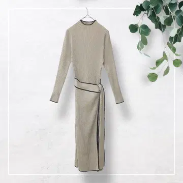 리브 니트 타이트 랩 원피스 보틀넥 랩 스커트풍 바이컬러