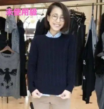 Deuxieme Classe 코튼 캐시미어 케이블 풀 니트 네이비