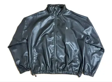 U.S. POLO ASSN. 별주 로고 자수 페이크 레더 지퍼 블루종