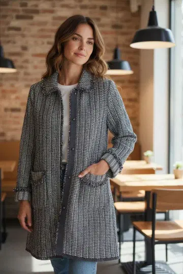 더마 컬렉션 캐시미어 블렌드 트위드 니트 코트 가디건