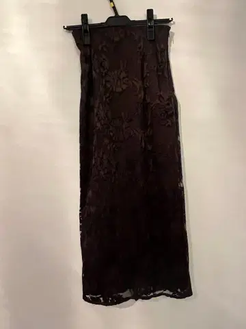 anuans 자수 레이스 스커트 다크 브라운 꽃무늬 S 사이즈