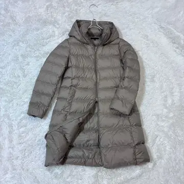 유니클로 라이트웨이트 다운 후디드 코트 롱다운 베이지 L