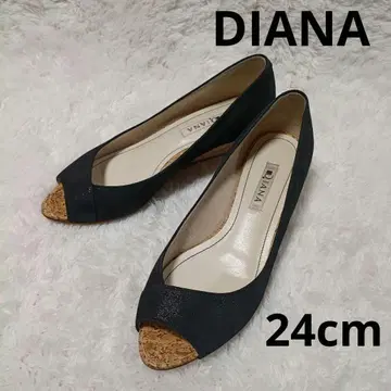 DIANA 네이비 오픈토 펌프스 웨지 24cm