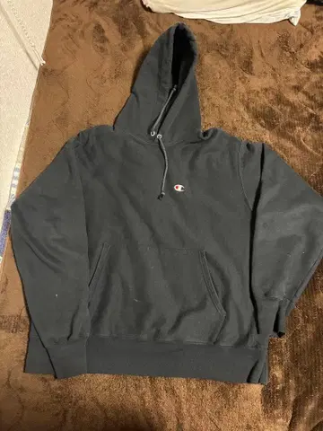 Champion 후드티 블랙 단색택 복각 00s 리버스 위브