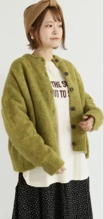 Samansa Mos2 안감 부착 부클레 니트 가디건