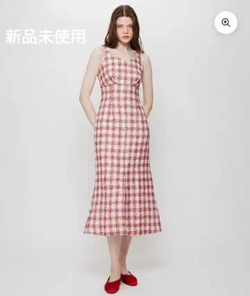 DEICY 루프 체크 멜빵 원피스