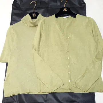 빅 사이즈 23구 사이즈 44 니트 앙상블 터틀넥 옐로우 그린